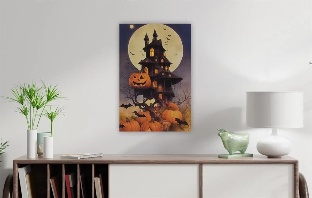 Pictură pe perete Vila înfricoșătoare, 9 LED-uri, 60 x 40 cm