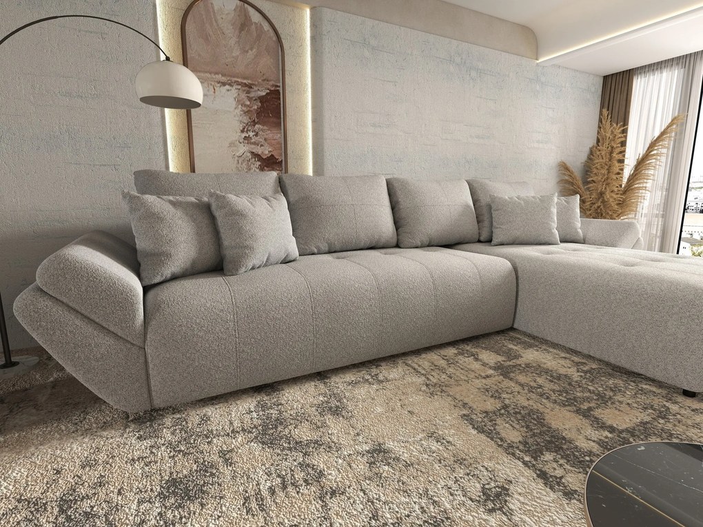 Colțar extensibil dumonde cu ladă de depozitare si sezut confortabil din spuma high-density, Berlin XL Euphoria Dove 350x185 cm II