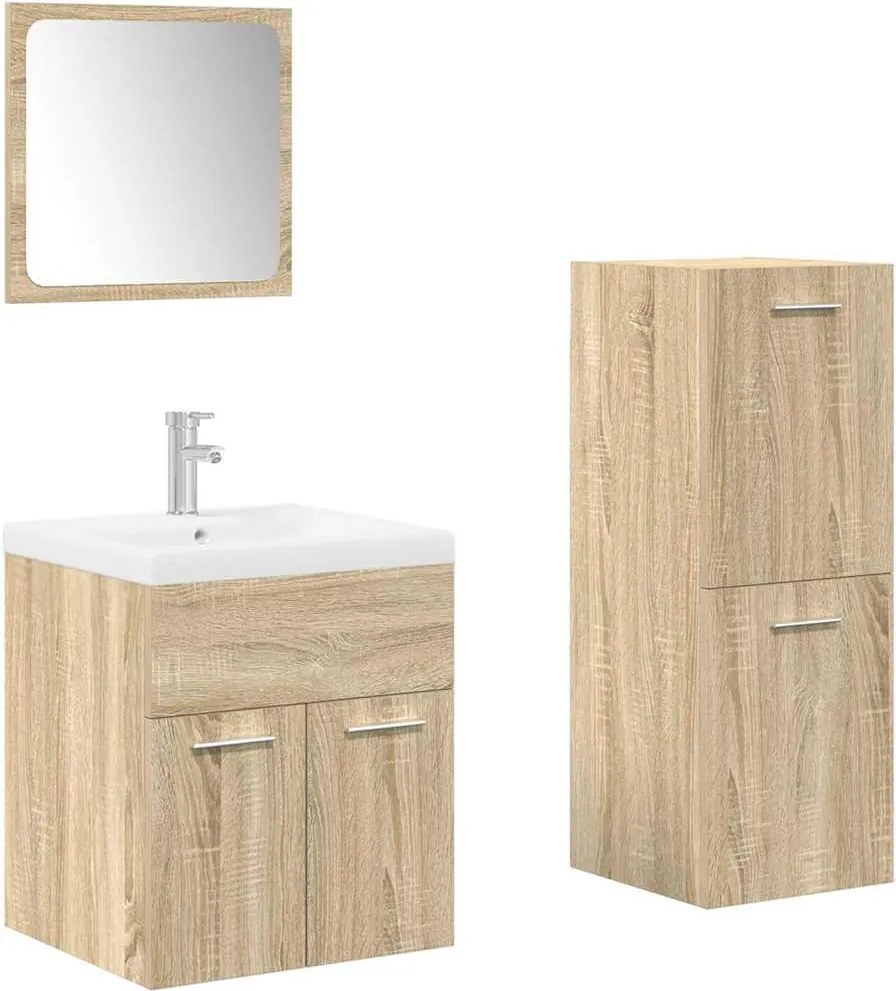 vidaXL Set mobilier de baie, 4 piese, stejar sonoma, lemn prelucrat