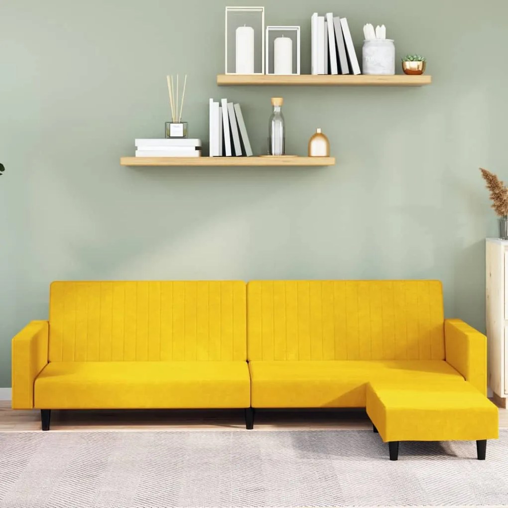 3081872 vidaXL Canapea extensibilă cu taburet, 2 locuri, galben, catifea