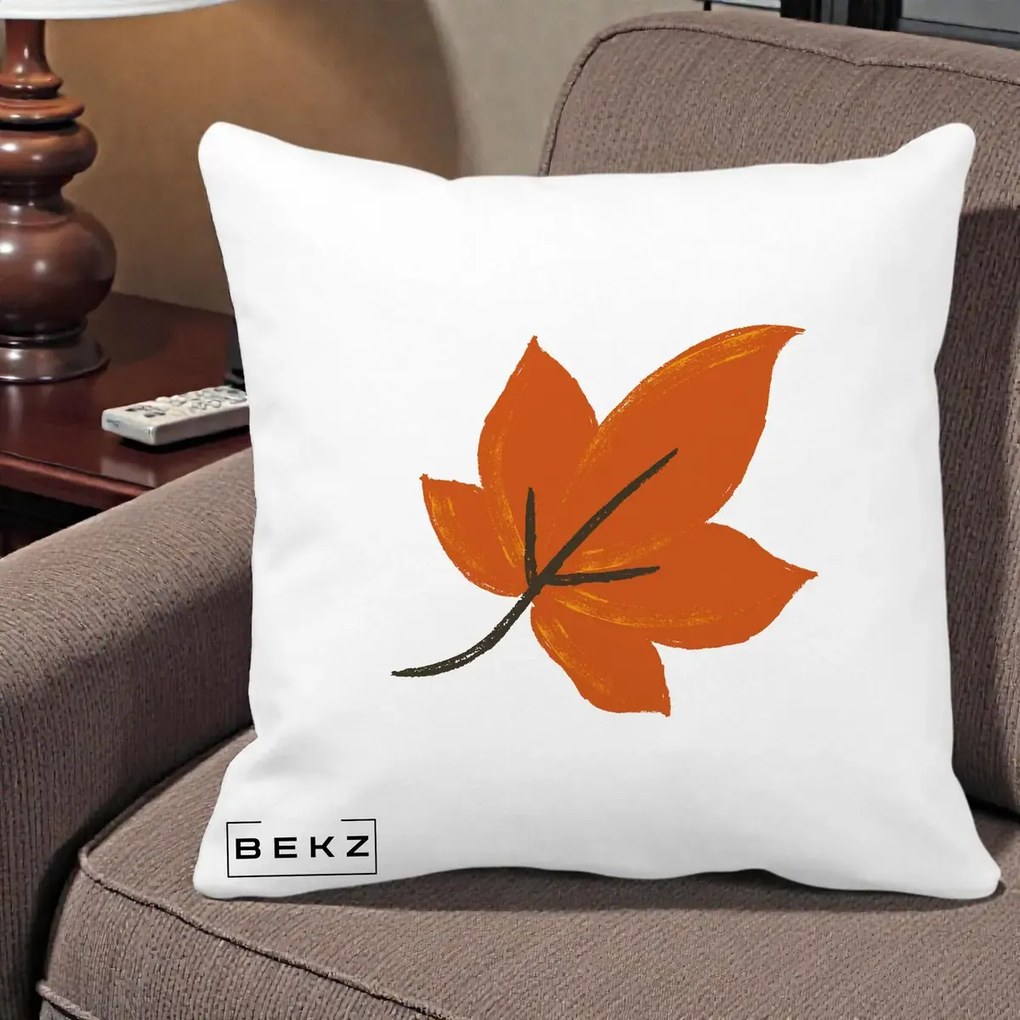 Perna Decorativa Frunza de Toamna Portocalie, 40x40 cm, Alba Mata, Husa Detasabila, Perna Inclusa, BEKZ®