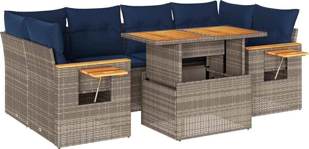 vidaXL Set canapele de grădină, 7 piese, cu perne, gri, poliratan