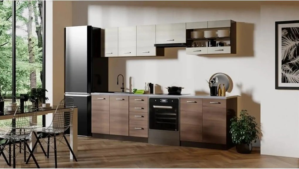 Set bucatarie AMANDA 2, stejar navara/wenge/gri granit, PAL laminat, 2