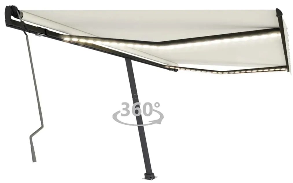 vidaXL Copertină retractabilă manual cu LED, crem, 450x350 cm