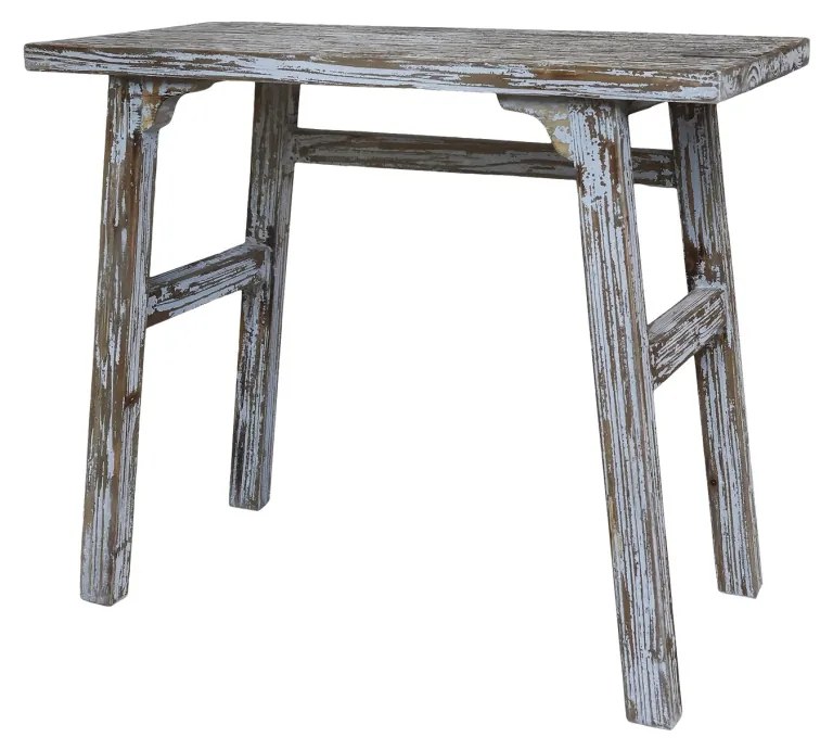 Consola din lemn de pin, gri, cu 2 rafturi, aspect antichizat, Marseille