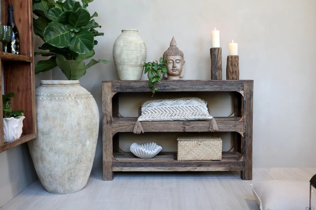Suport pentru lumanare din lemn reciclat, H22 cm, Grimaud