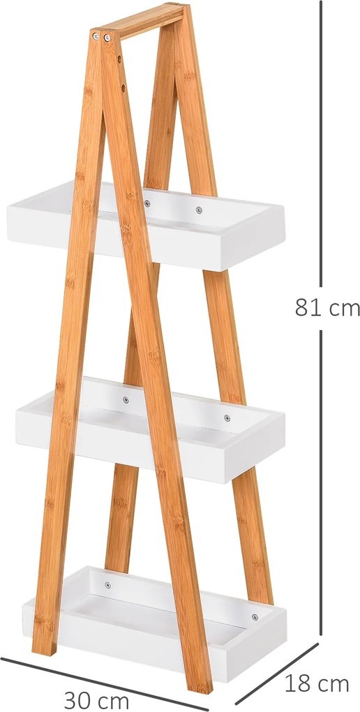 Kleankin Raft Baie cu 3 Rafturi din MDF și Bambus, Dulap Baie, 30x18x81 cm, Lemn | Aosom Romania