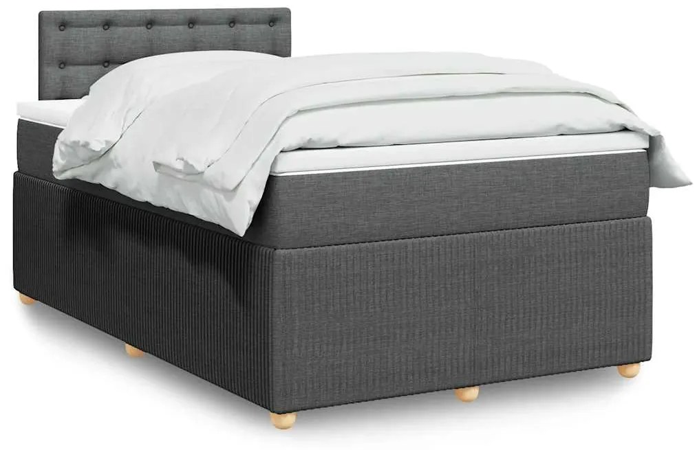 vidaXL Pat box spring cu saltea, gri închis, 120x200 cm, textil