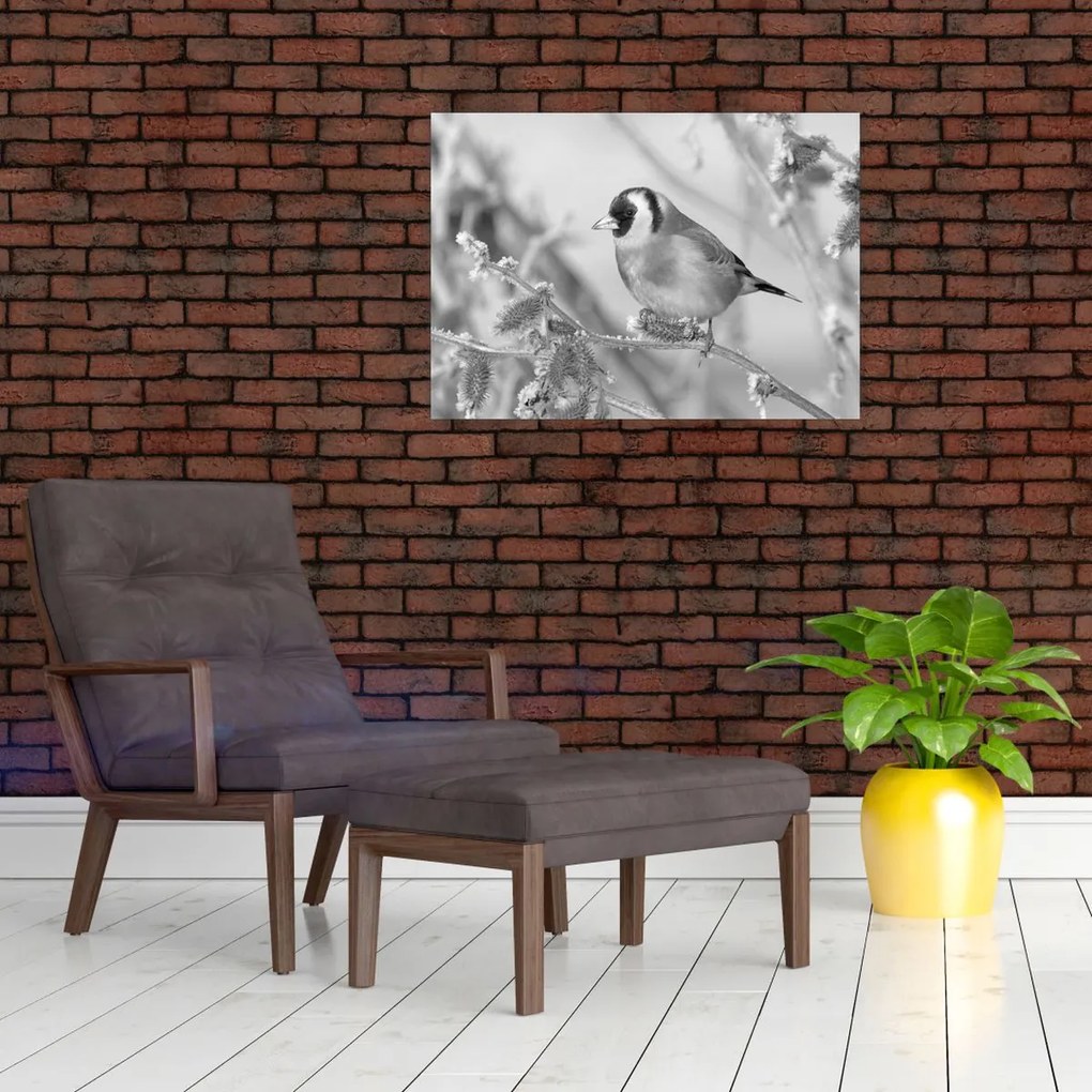 Tablou pe sticlă - O pasăre în timpul iernii (70x50 cm)