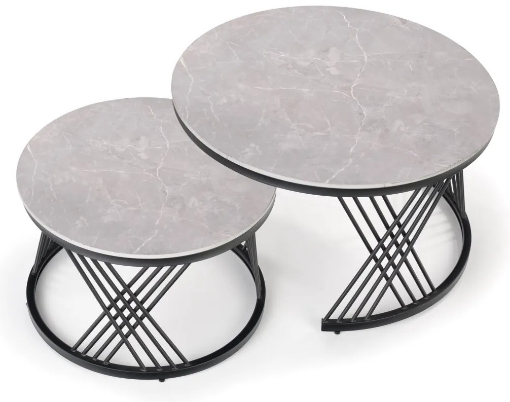 Set 2 mese de cafea Flamingo marmura gri/negru
