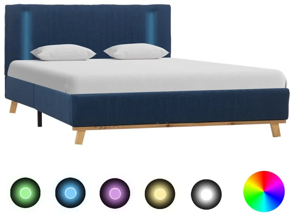 286664 vidaXL Cadru de pat cu LED, albastru, 140 x 200 cm, material textil