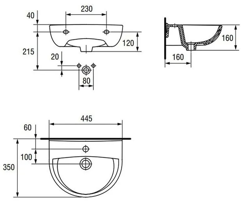 Lavoar baie suspendat alb lucios 45 cm Cersanit President 445x350 mm