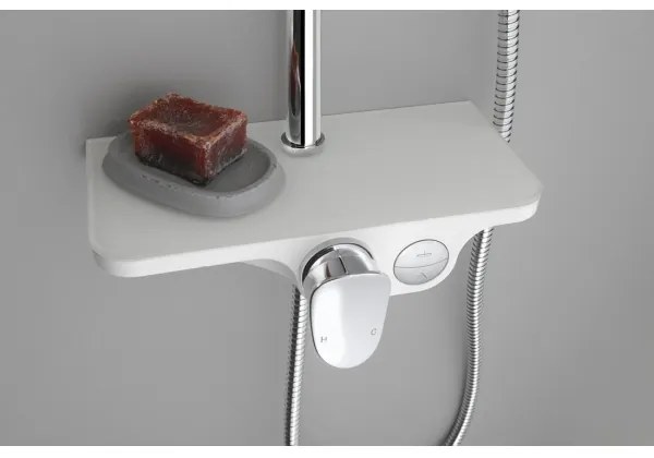 Aqualine - Set de duș cu baterie, crom lucios/alb