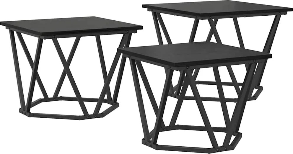 vidaXL Masă de cafea 3 pcs Stejar Negru Lemn ingineresc și oțel