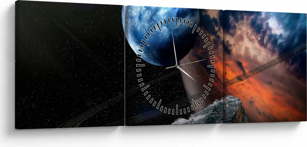 Tablou planetei în cosmos (cu ceas) (90x30 cm)