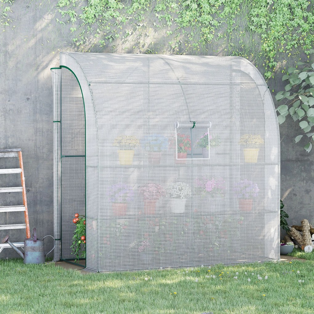 Outsunny 7' x 3' x 7' Outdoor Walk-In Greenhouse, Plant Nursery with Roll-up Windows, PE Cover, and 3 Wire Shelves, White | Aosom Romania
