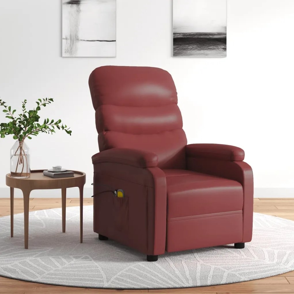 3073681 vidaXL Fotoliu de masaj electric, roșu vin, piele ecologică