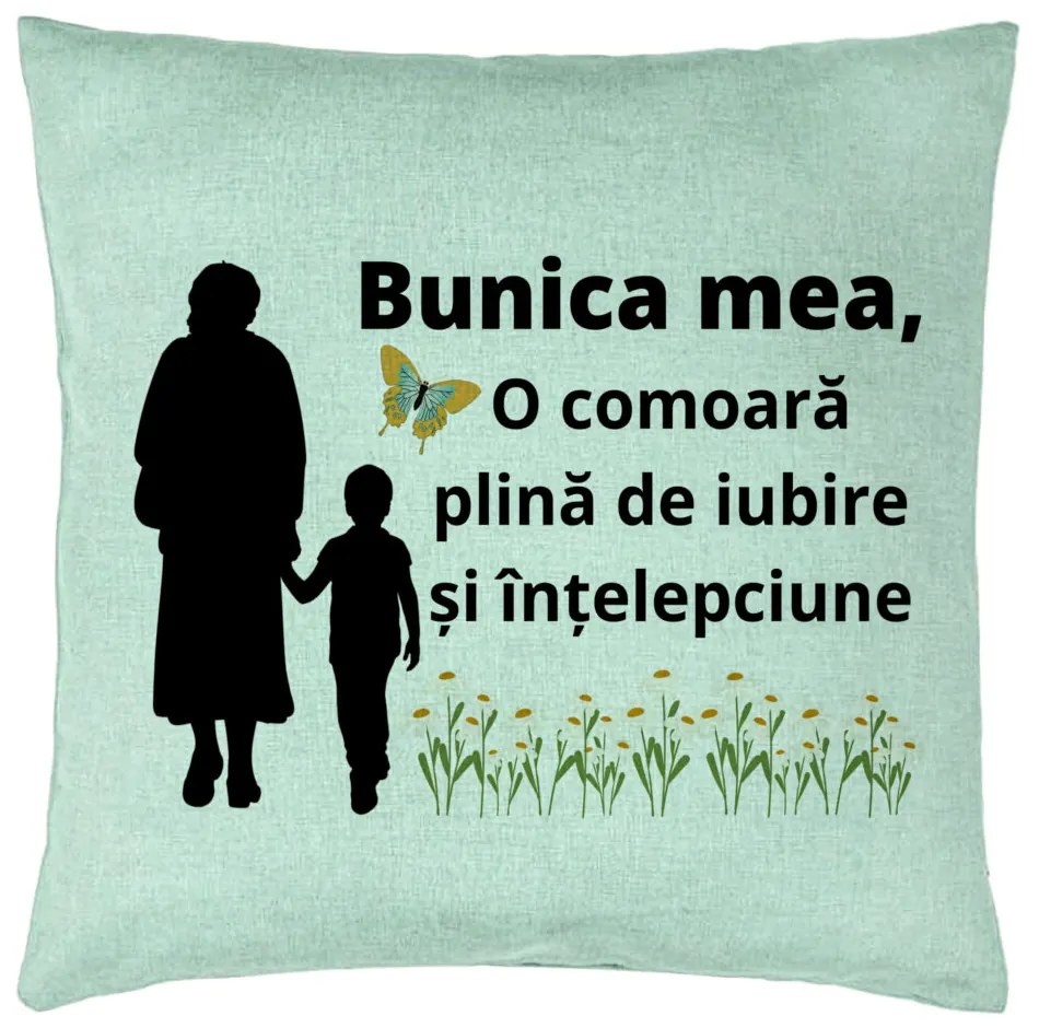 Perna Decorativa pentru Bunicul 19, 40x40 cm, Verde Menta, Husa Detasabila, Burduf