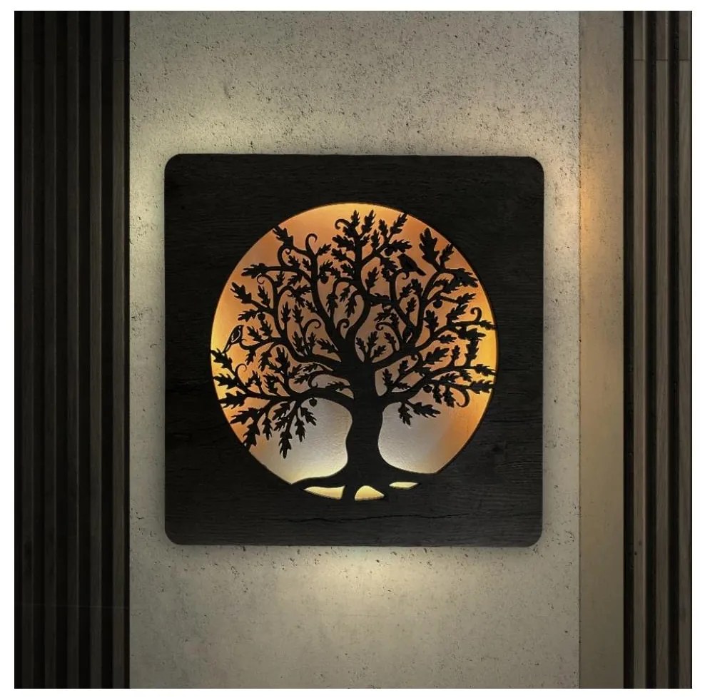 Li-Go 5275/DUB2 - Decorațiune LED de perete, 10 W, 5 V, 20000 mAh, 42 x 42 cm, stejar + telecomandă