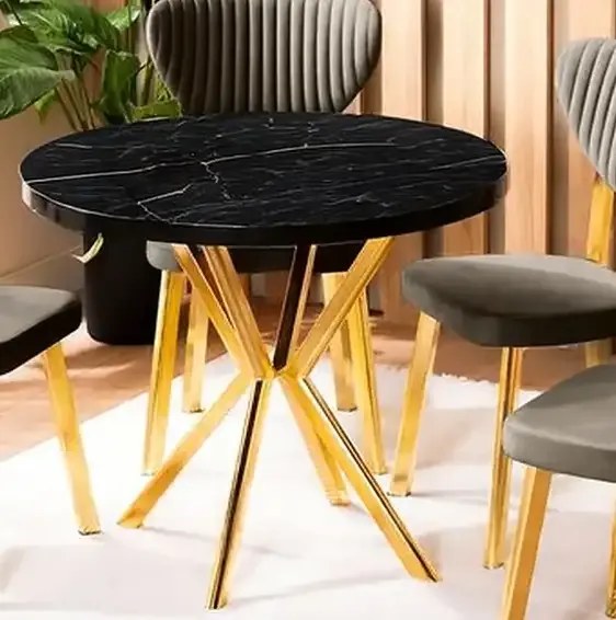 Masa de bucatarie rotunda din MDF, marmorat negru, texturata, Homs 80x80x75 cm