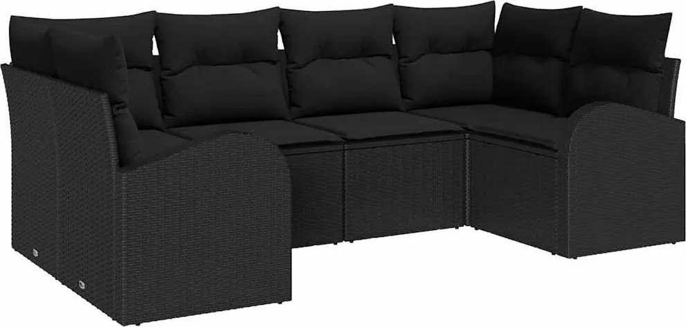 vidaXL Set de canapele pentru grădină cu pernă 6 pcs Negru Poli Rattan