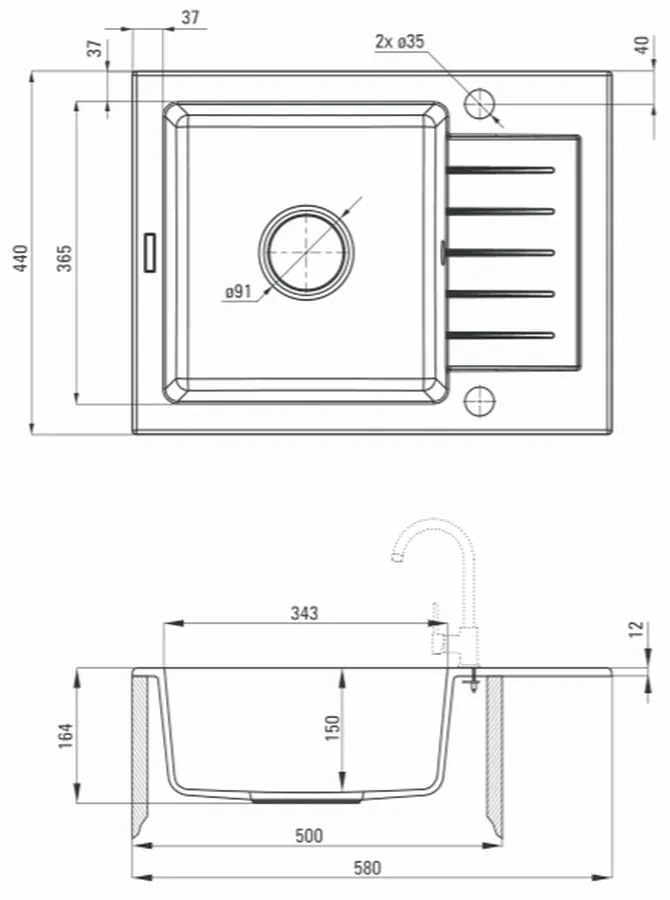 Chiuveta bucatarie compozit cu picurator alb mat 58 cm Deante Zorba 580x440 mm, Alb mat