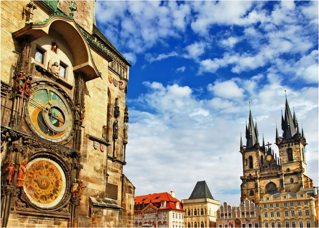 Tablou pe sticlă - Ceasul astronomic din Praga (70x50 cm)