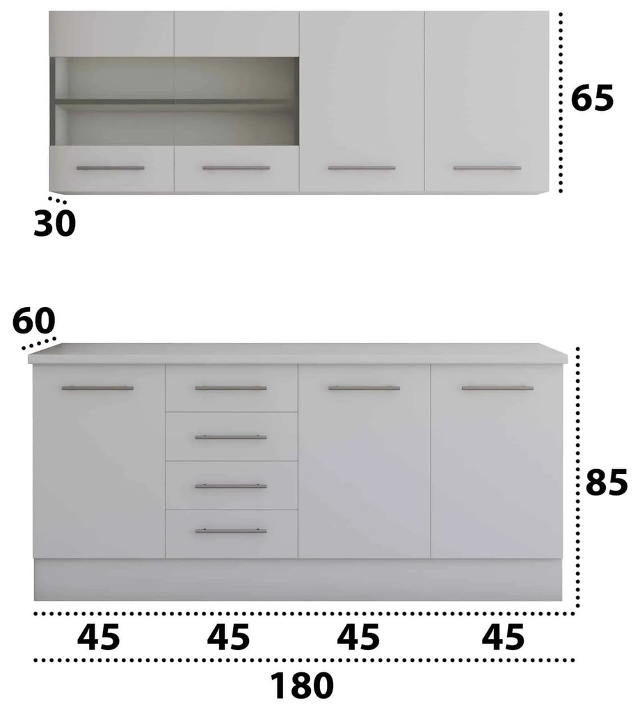 Set mobila bucatarie Alfa 180 cm, culoare alb