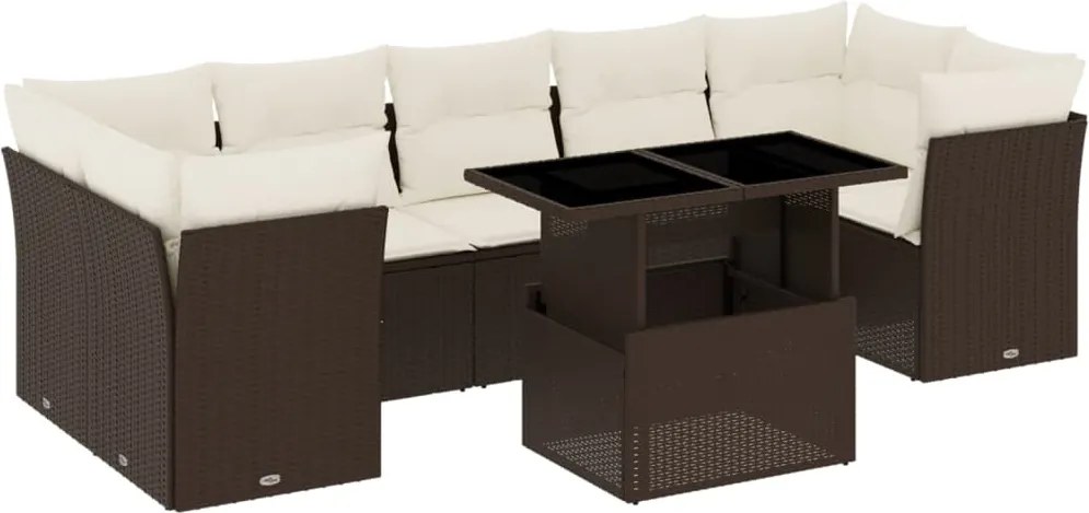 vidaXL Set canapele de grădină cu perne, 8 piese, maro, poliratan