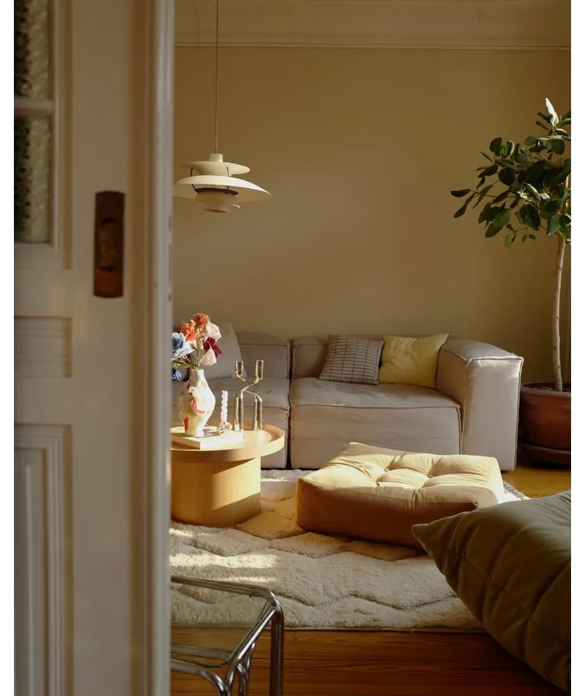 Puf din catifea reiată Karup Design More Ivory