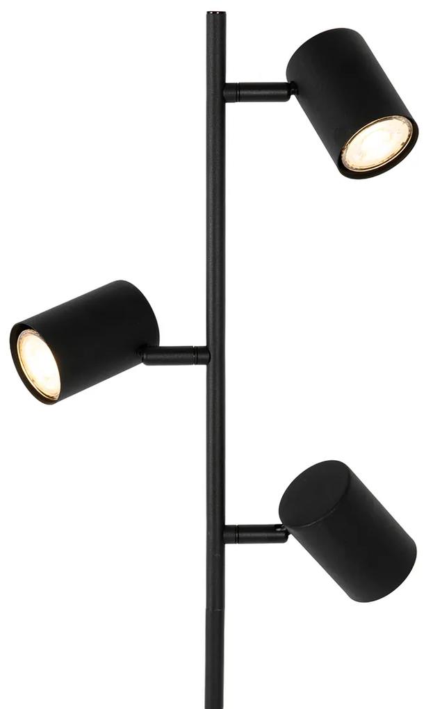 Lampa de podea moderna neagra cu lemn 3 lumini - Jeana