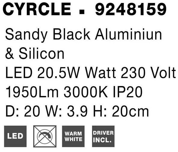 Aplica LED de perete design ambiental CYRCLE 20cm negru