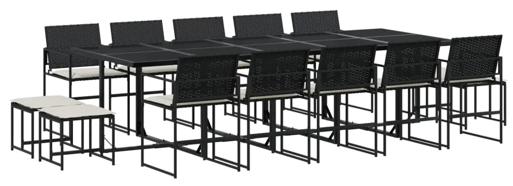 3295071 vidaXL Set mobilier de grădină cu perne, 15 piese, negru, poliratan