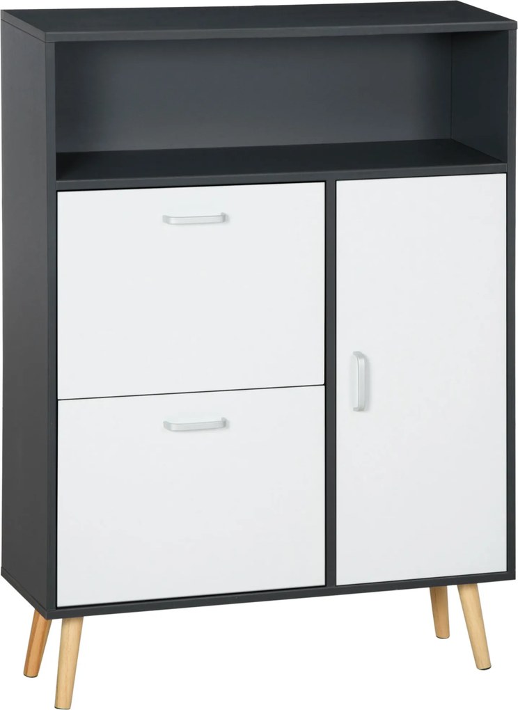 HOMCOM Pantofar Spațios cu 2 Uși Rabatabile și Raft Deschis, Design Modern, Gri și Alb | Aosom Romania