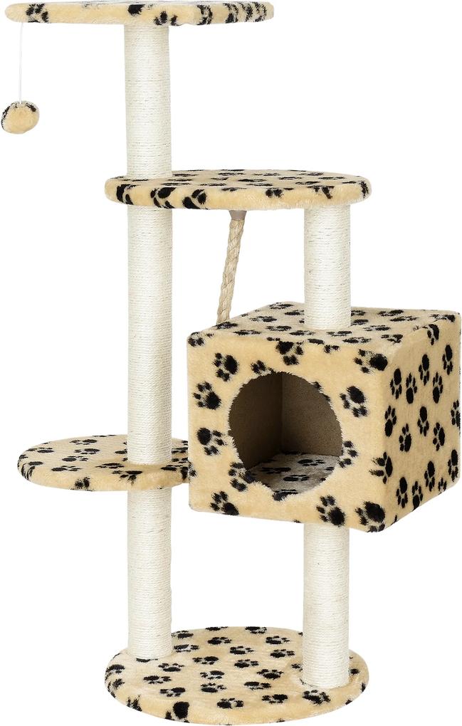 [en.casa]®.Mobila pisici - Lemn pentru ascutire gheare pisici crem cu model labe de pisica de culoare inchisa