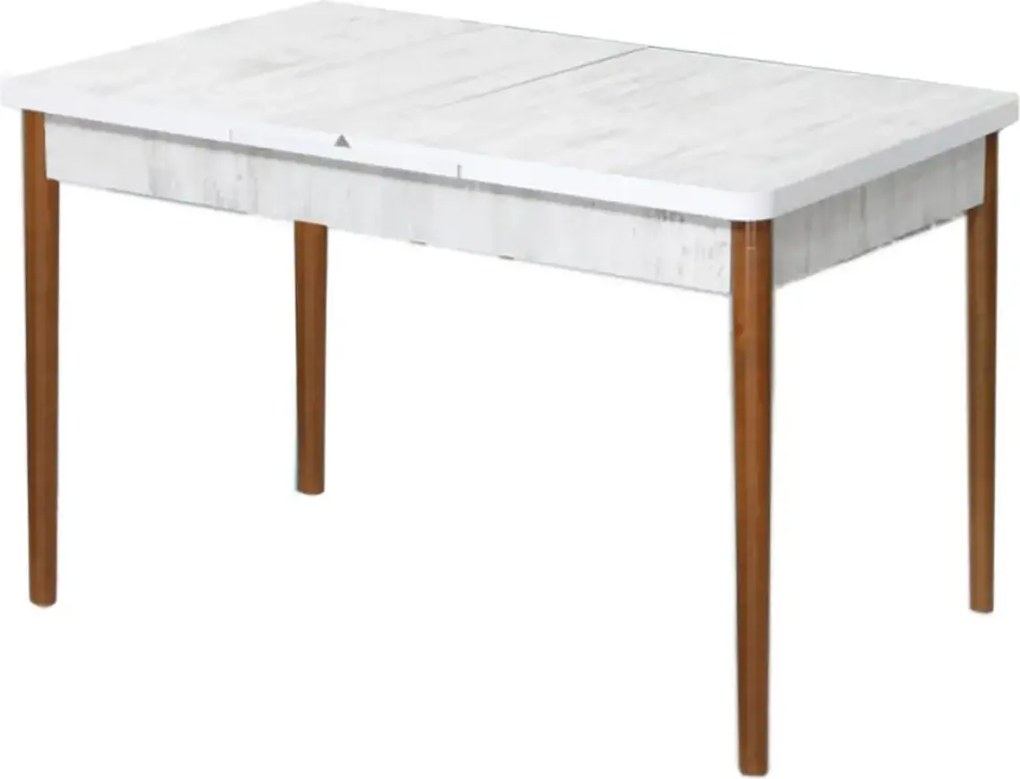 Set masa extensibila cu 4 scaune tapitate Homs cristal alb-bej 110 x 70 cm