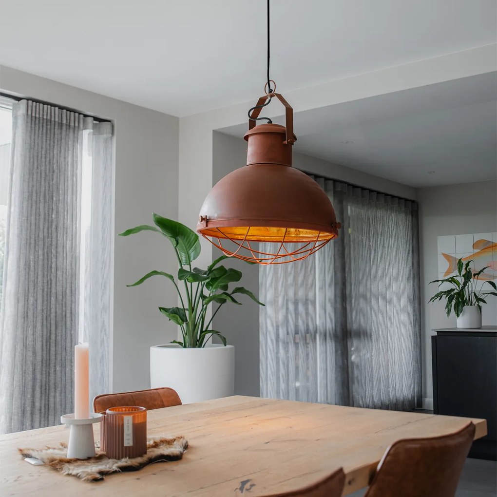 Lampă suspendată industrială maro ruginiu cu interior auriu - Engine