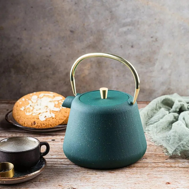 Ceainic din fonta cu infuzor Kinghoff KH 1933, 1 l, Interior emailat, Inducție, Verde