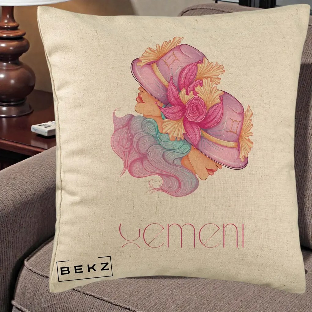 Perna Personalizata Zodie Gemeni, 40x40 cm, Bej, Husa Detasabila, Perna Inclusa, BEKZ®