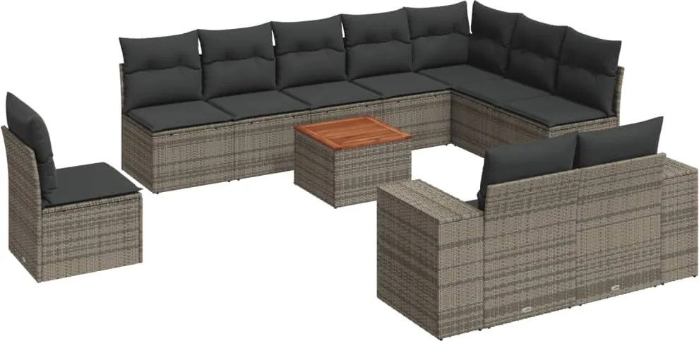vidaXL Set canapele de grădină cu perne, 11 piese, gri, poliratan