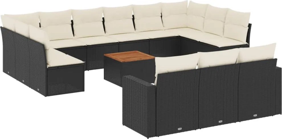 vidaXL Set mobilier de grădină cu perne, 14 piese, negru, poliratan