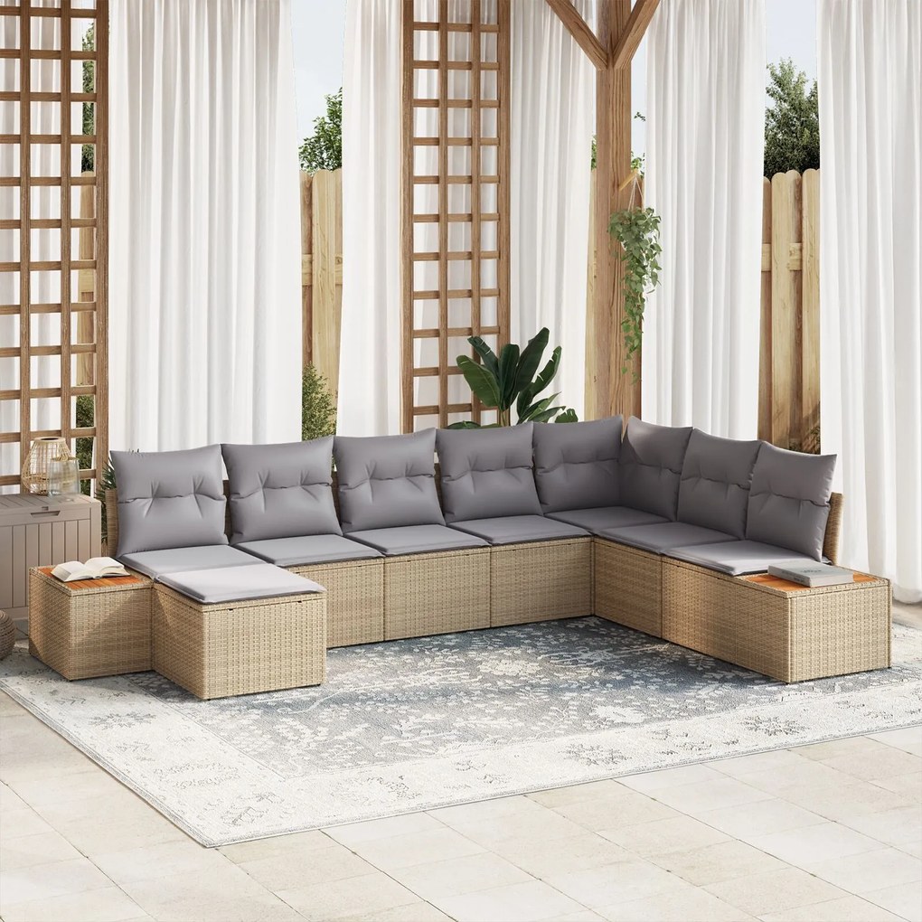 vidaXL Set de canapele pentru grădină cu pernă 8 pcs Bej Rattan poli