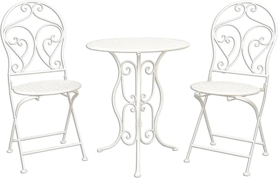 Set mobilier gradina 2 scaune pliabile si masa fier forjat alb Garden White Ø 60 cm x 70 h
