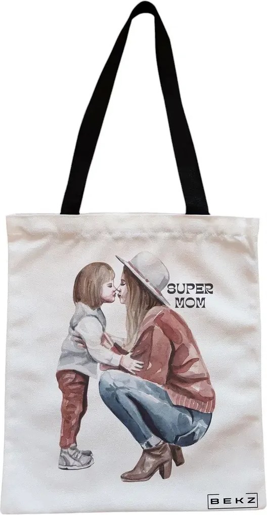 Sacosa de Panza pentru Cumparaturi, Geanta Tote, model Super Mom 4, Cu fermoar, 38x34.5 cm, Alba, BEKZ®