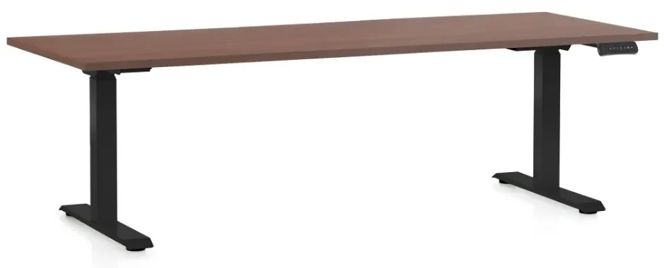 Masa inaltime reglabila OfficeTech D, 200 x 80 cm, bază neagră, nuca