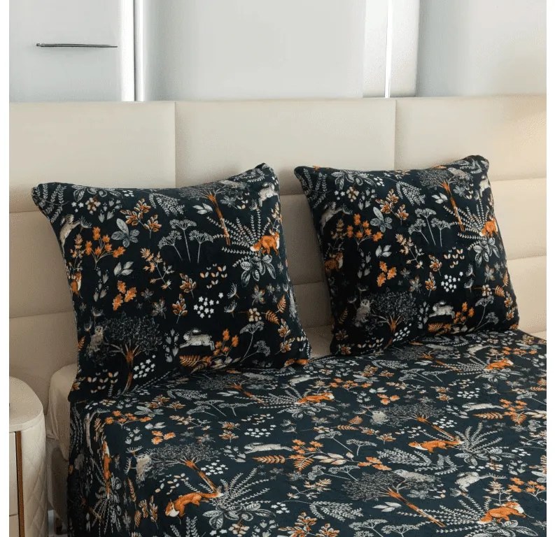 Lenjerie cocolino THE FOX AND THE HARE verde inchis Dimensiunile lenjeriei: 70 x 90 cm | 140 x 220 cm