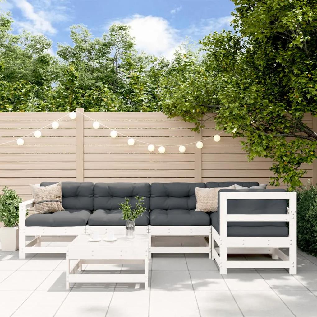 3185998 vidaXL Set mobilier relaxare grădină&perne 6 piese alb lemn masiv pin