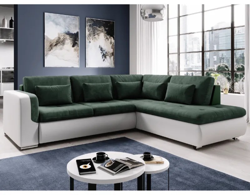 Coltar Living Extensibil FURUD L ROH Verde/Alb Dreapta