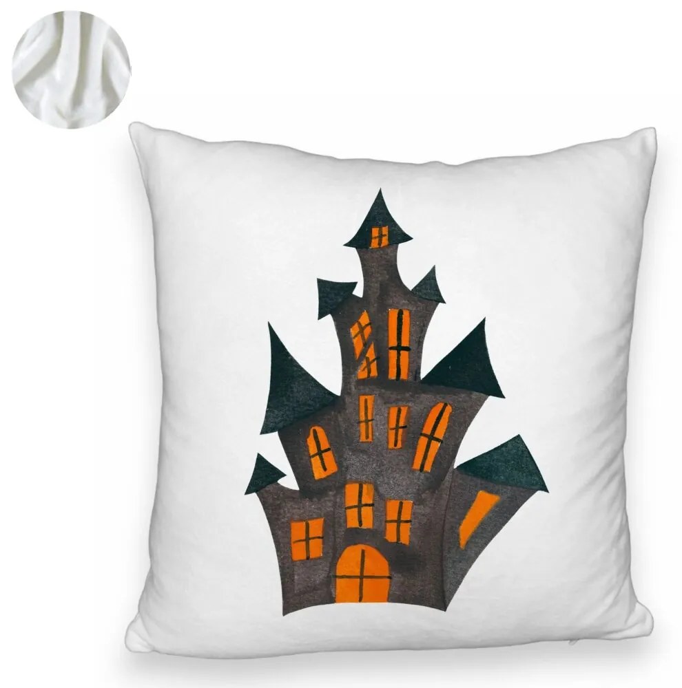 Perna Decorativa Fluffy cu motiv de Halloween 6, 40x40 cm, Alba, Husa Detasabila, Burduf