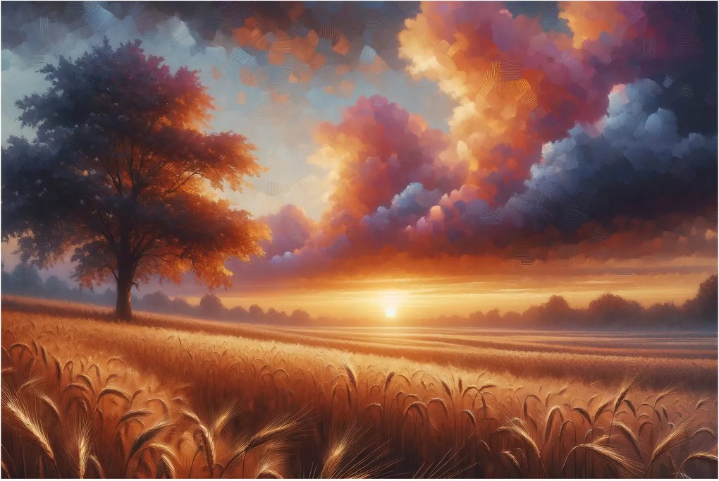Tablou – Apus de soare pe câmp (90x60 cm)